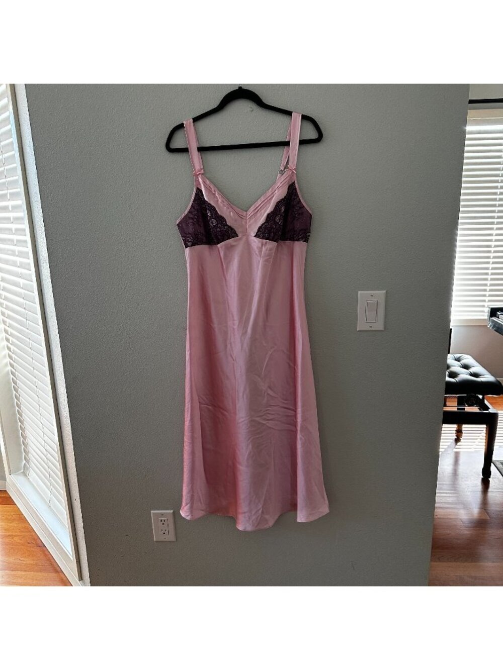 Jones New York Pink Purple Long Satin Slip Dress Nightgown LARGE Whimsy Fairy
